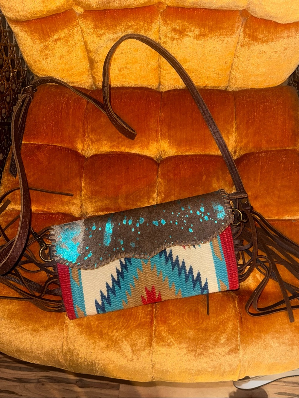 American Darling Southwestern Crossbody Bag with Turquoise and Red Accents